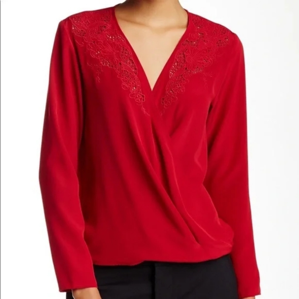 The Kooples Red Lace Detail All Silk Blouse